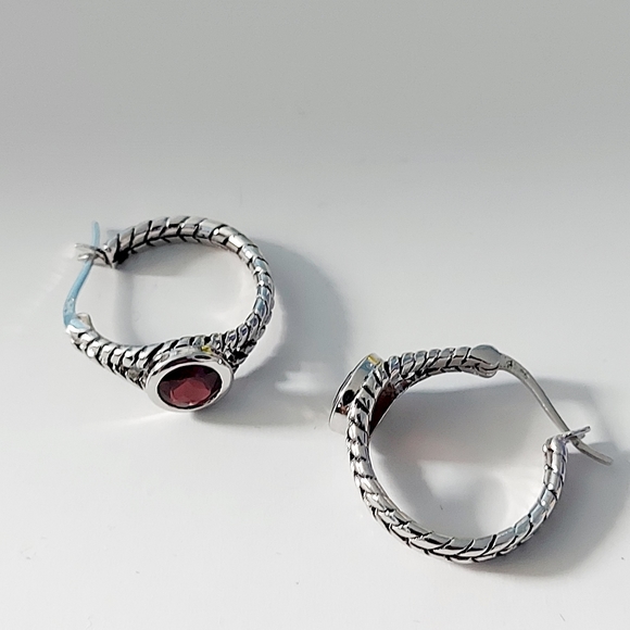 Garnet Oxidized Hoop Earrings & Ring Set, 925S.S - Picture 13 of 13